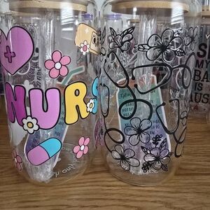 Set Of 2 Nurse Theme Glass Tumblers